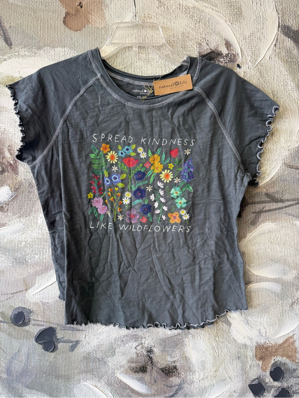 NATURAL LIFE Charcoal Tee with Colorful Wildflower Graphic